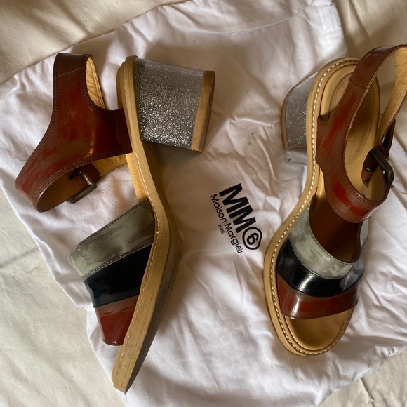 MM6 Maison Martin Margiela glitter lucite block heel black brown sandals 8.5 - Picture 6 of 11